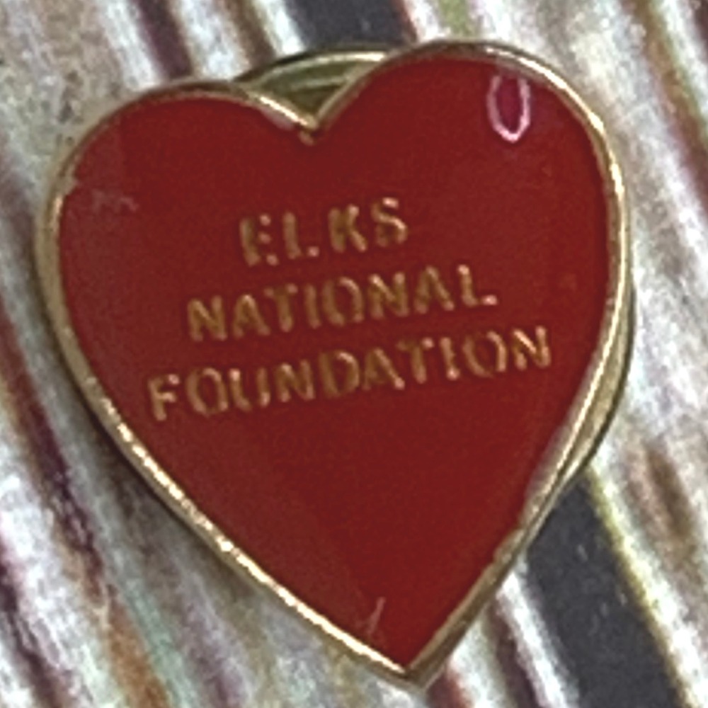 Elks National Foundation Heart Pin Gold Tone Red Enamel Lapel‎